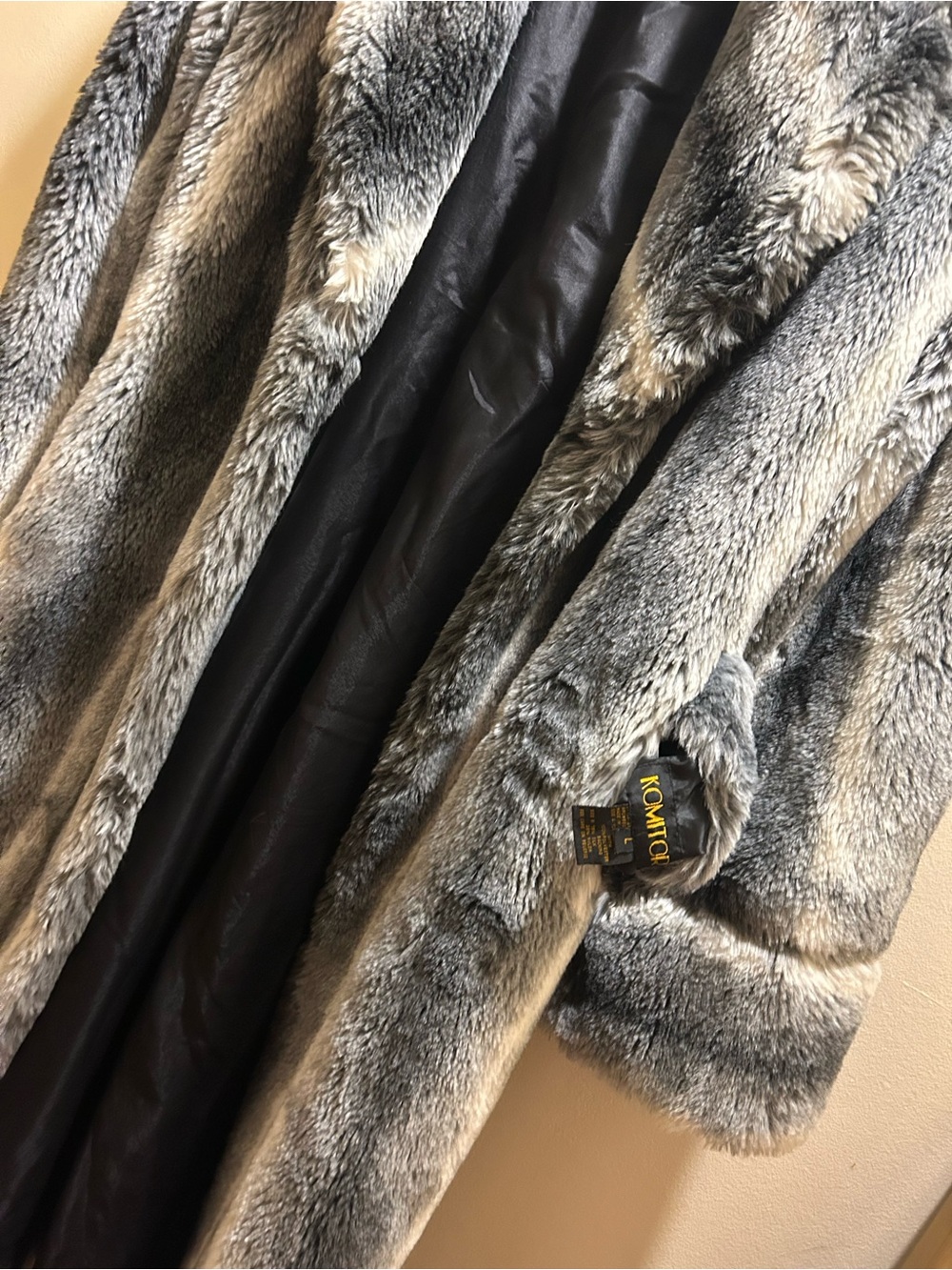 Komarov Gray and Black Faux Fur Long Coat